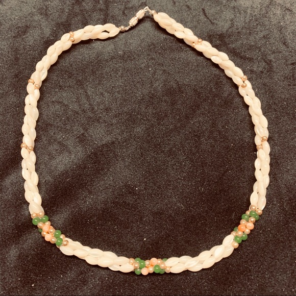 Vintage Vietnam Motherof Pearl Coral Jade Necklace - Picture 2 of 8